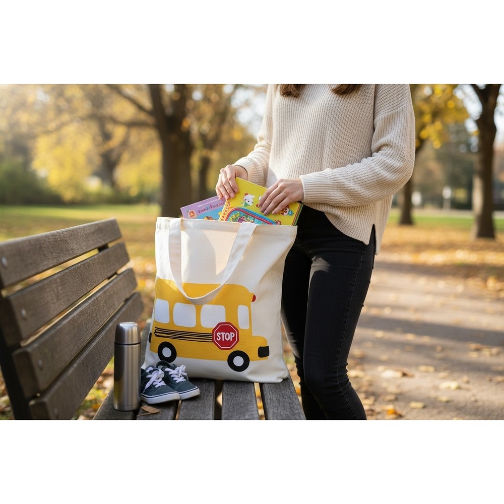 Target School Bus Tote Bag Kids OS Cream Yellow Brand New Canvas